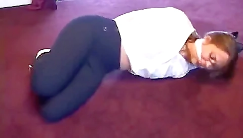 Captured, Hogtied And Cleave-gagged On The Floor